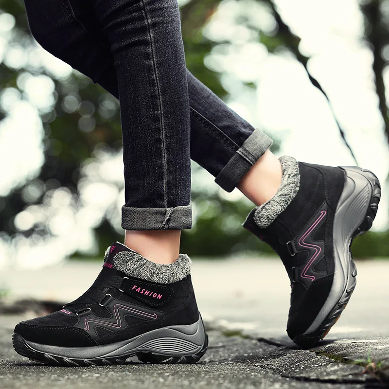 

2021 Winter Women Snow Boots Women Warm Push Ankle Boots Female High Wedge Waterproof Boots Rubber Hiking Boots Shoes 6139