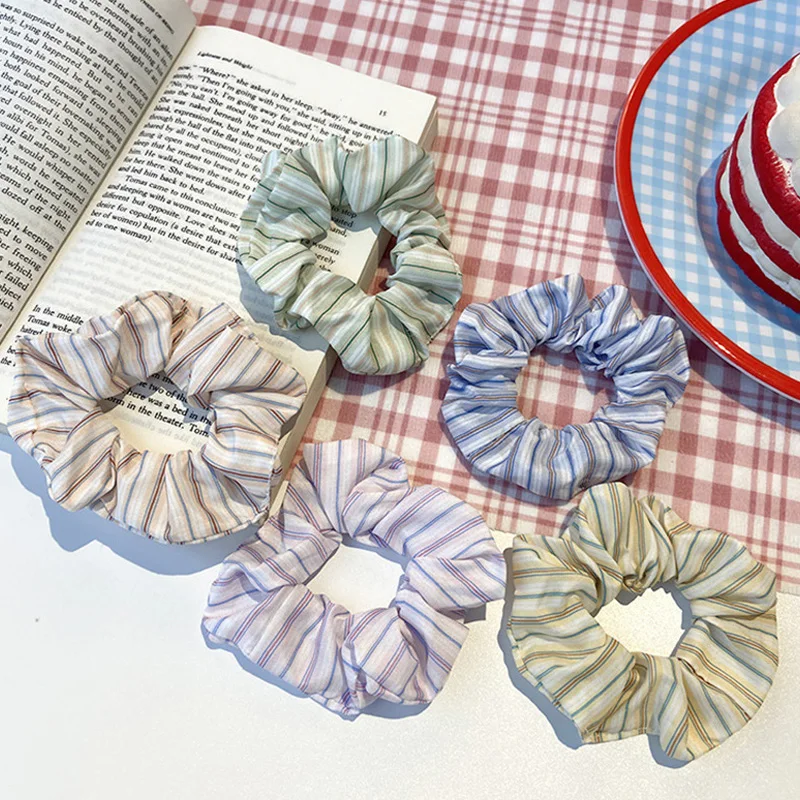 

Fashion Retro Contrast Striped Hair Ring Hair Scrunchy Ponytail Holder Hair Ties Elastic Hair Bands Hair Accessories
