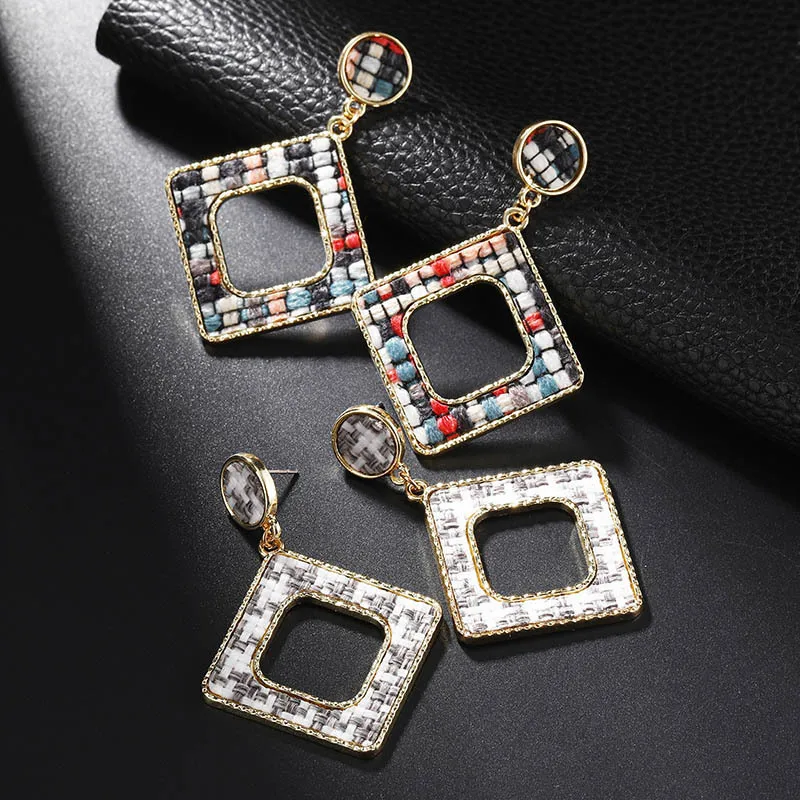 Cpop геометрические серьги-гвоздики из ткани для женщин в стиле гусиная лапка на