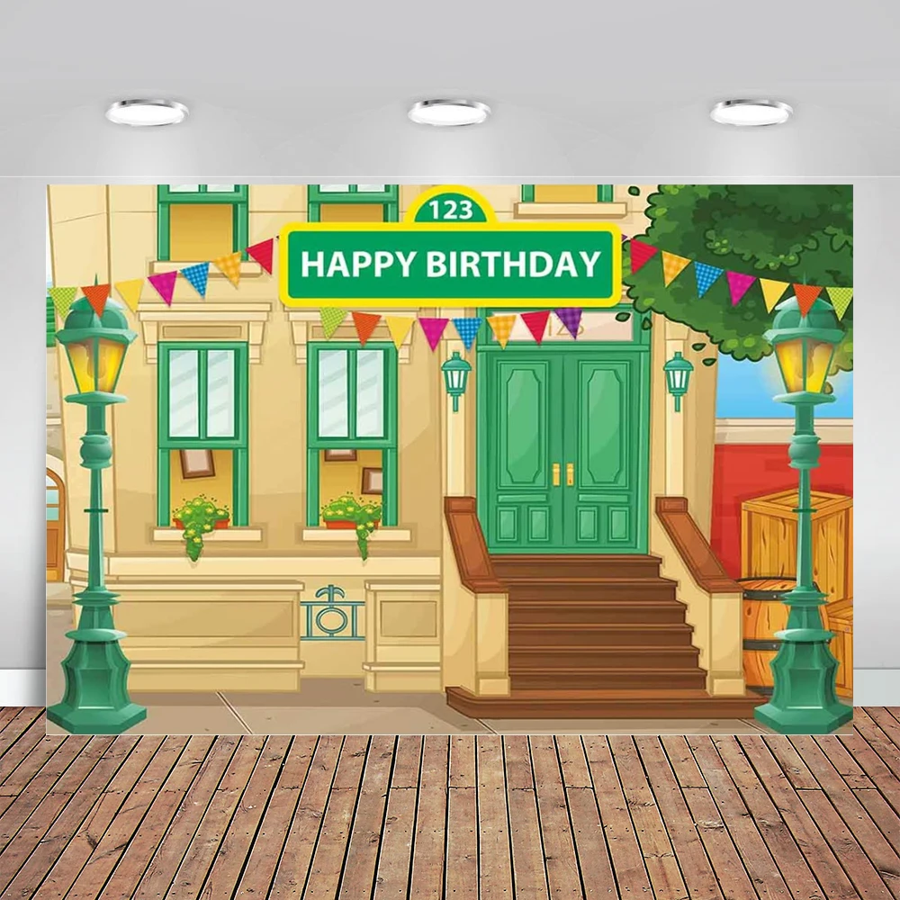 Cartoon Street Backdrop for Boy Girl Birthday Party Decoration 1st First Carnival Party Children Kids Baby Shower Photo Studio