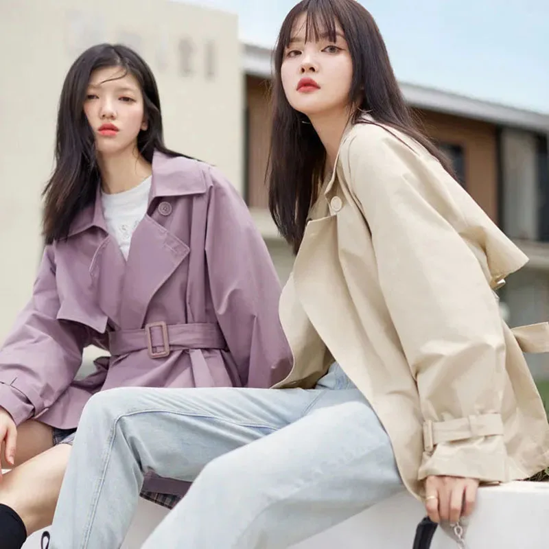 

2021 Spring Autumn Trench Coat Women Belt Slim Windbreaker Female Loose Double-breasted Trench Fashion