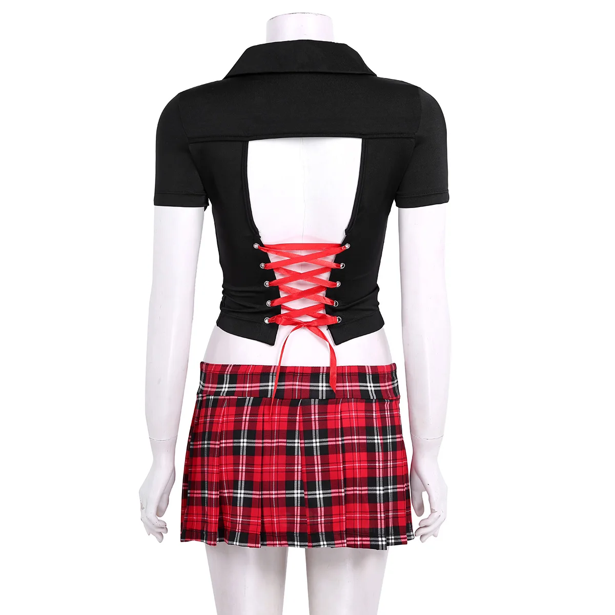 Сексуальный женский взрослый школьный костюм для косплея наряд топ со шнуровкой