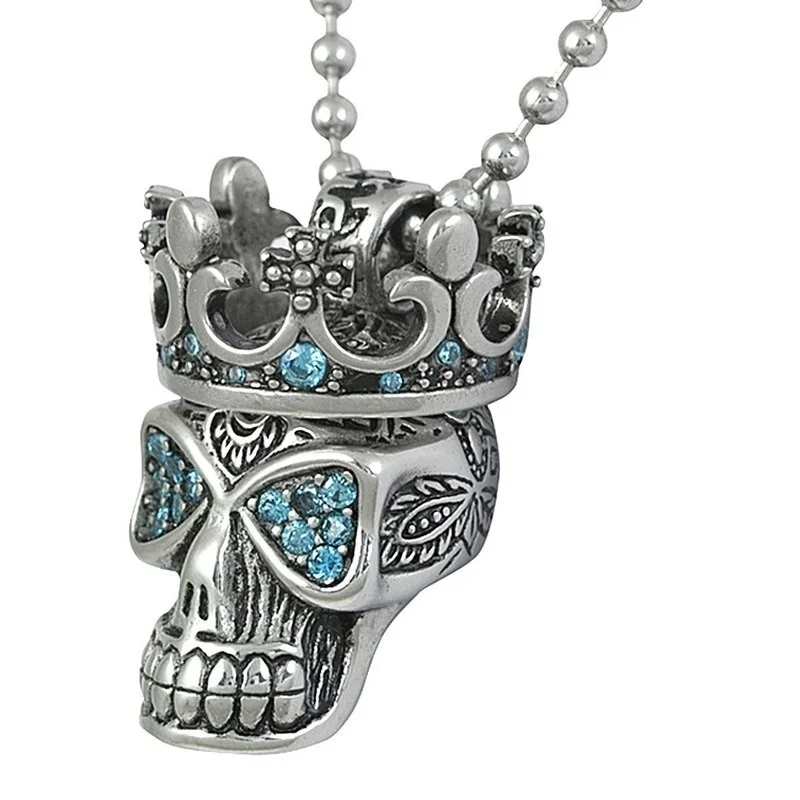 

New Trend Line Retro Blue Zircon Bone Crown Pendant Men's Gothic Fashion Locomotive Accessories Hip Hop Trend Jewelry Gift