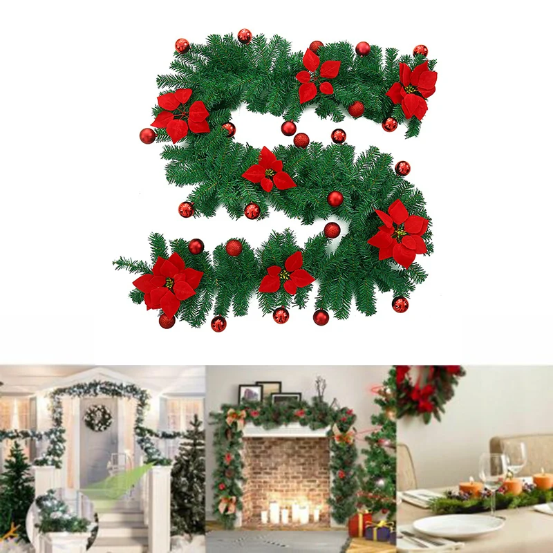 

9ft Christmas Garland Xmas Imperial Pine Fireplace Wreath Ornaments With/Without LED Lights C44