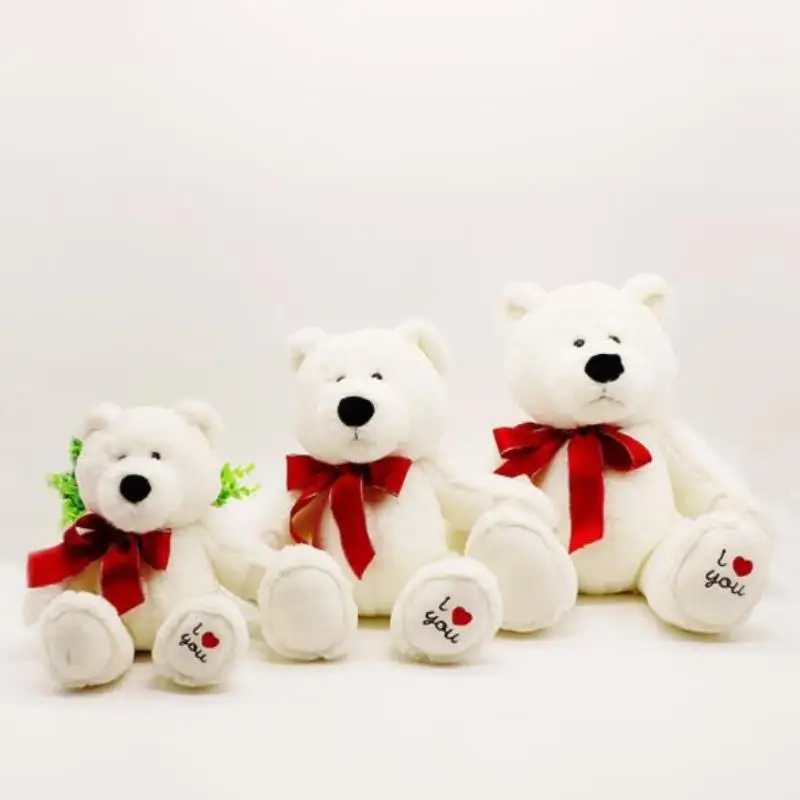 Новый год медведь кукла рождественский подарок I Love You красная лента белый