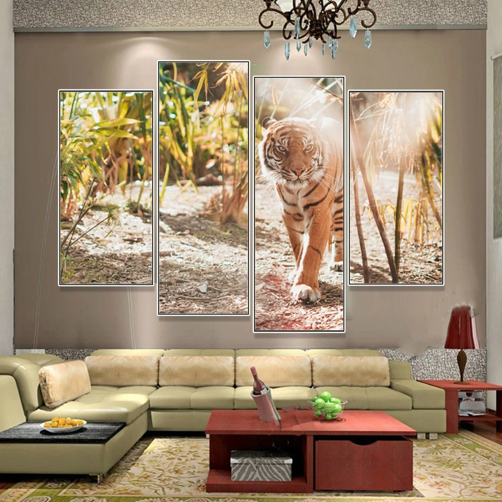 

Laeacco Sunshine Tiger Art Poster Canvas Painting Room Home Decor 4 Pieces Wall Art Prints Pictures For Living Room Decoration