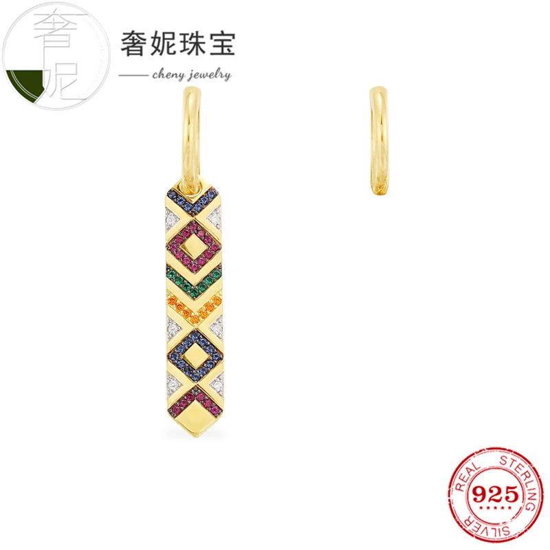 Cheny 925 пробы серебряные Асимметричные красочные серьги женские Геометрические дизайнерские стильные ретро серьги monaco Роскошные ювелирные изделия