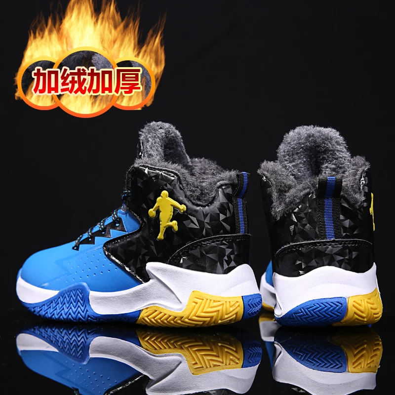 

Classic School Sport Trainers Anti-Slip Plus Size Inside Fur Sports Running Shoes Boy Winter High Top Fashion Brand Casual Shoes