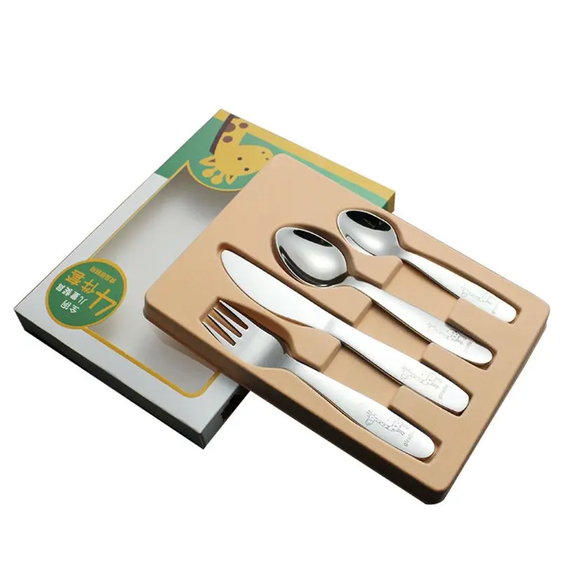 

MOLD 4PCS/pack 304 Stainless Steel Kids Cutlery Cartoon Pattern Carving Children Tableware Western-style Tableware