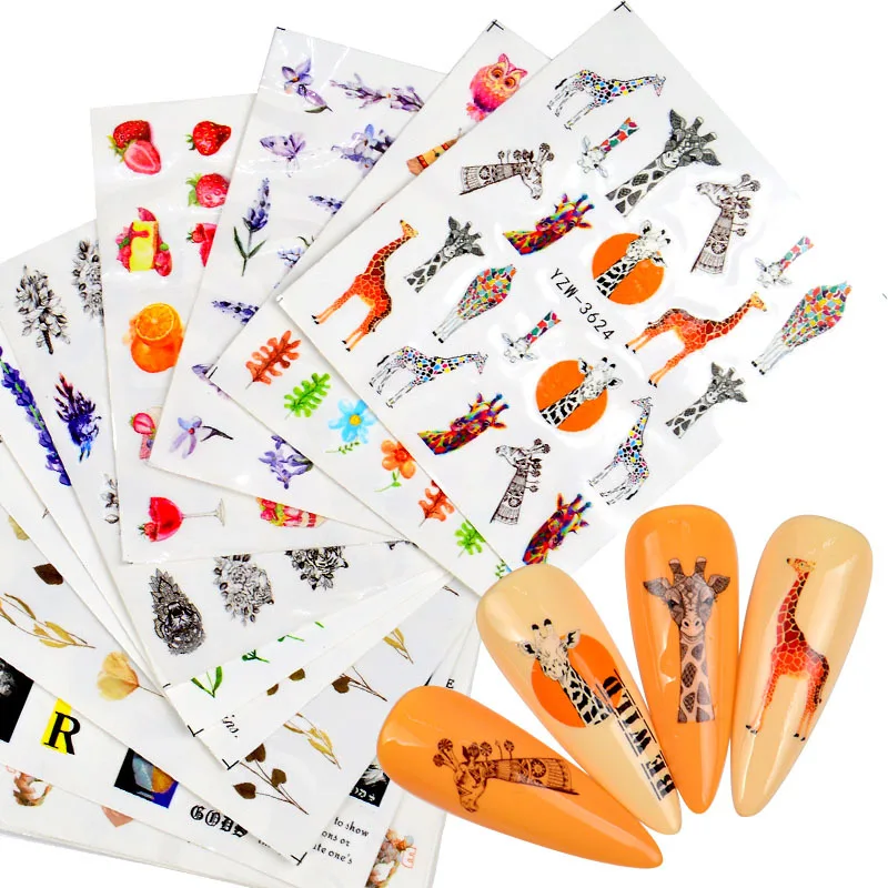

1Sheet New 3D Fruit Nail Stickers Water Transfer Sticker David Animal Flower Nail Art Decoration Manicure Sticker Nail Decals