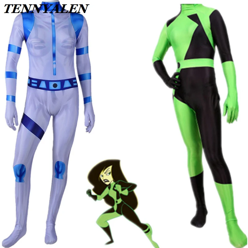 Костюм Хэллоуин от женщины Аниме косплей Ким Поссибл Шиго комбинезон-Зентай для взрослых и детей.