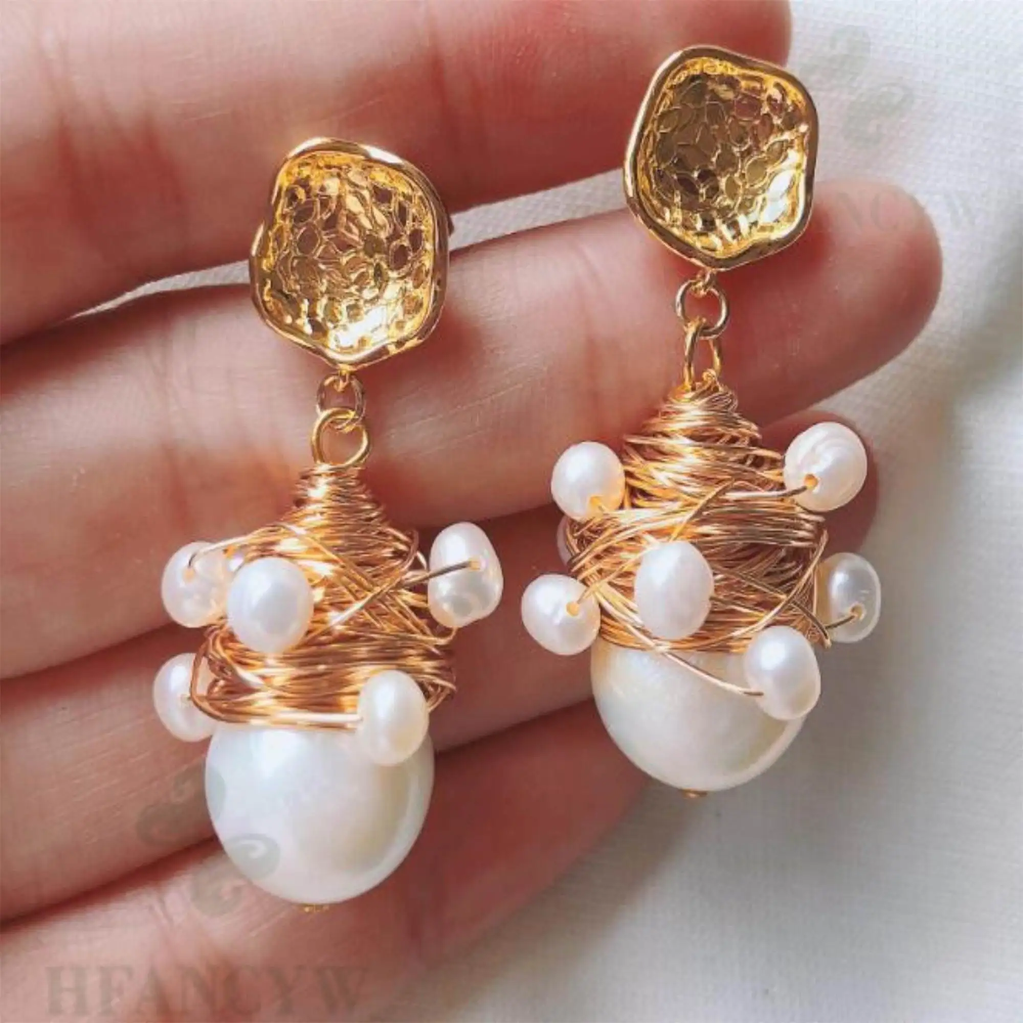 

White Baroque Pearl Earring 18k Ear Stud Aurora Real Classic Irregular Gift Party