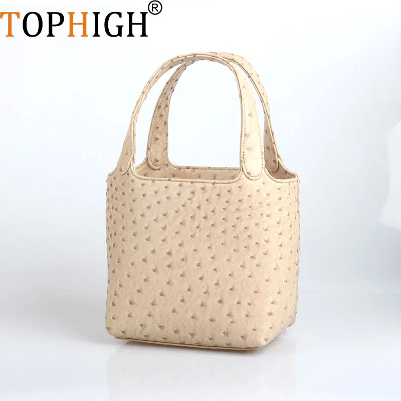 Модные синие кожаные корзинные сумки TOPHIGH из страуса для женщин осенняя