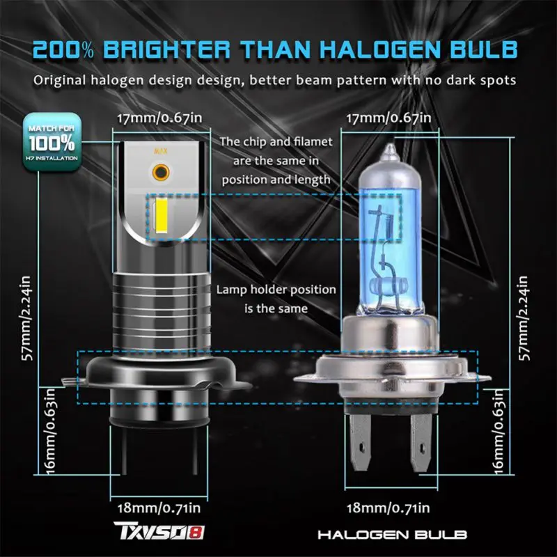

New 2PCS TXVS08 M7 H7 Car Headlight Bulbs Energy Saving Waterproof LED 26000LM 110W 6000K White DC9V-32V