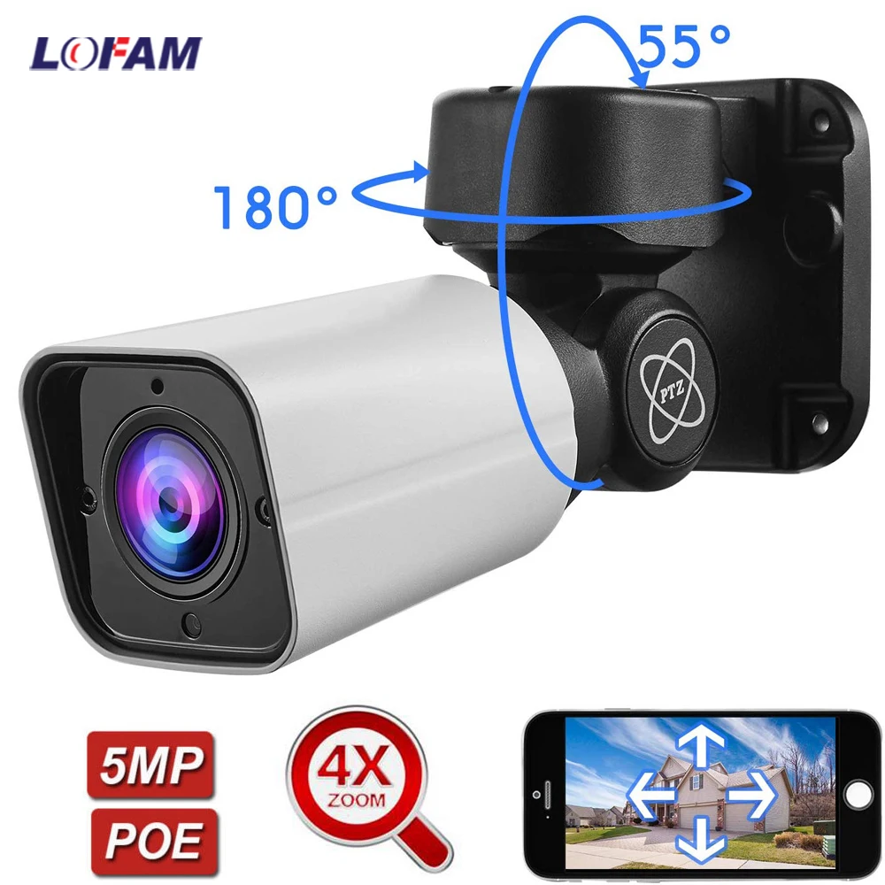 POE 5MP Bullet IP PTZ мини камера HD 1080P 2MP H.265 4X Zoom Моторизованный объектив панорамирование