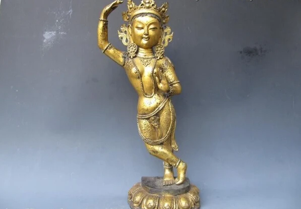 

USPS to USA S0989 23"Tibet temple Folk classical Old Bronze Gild Stand TaRa Kwan-Yin Buddha Statue
