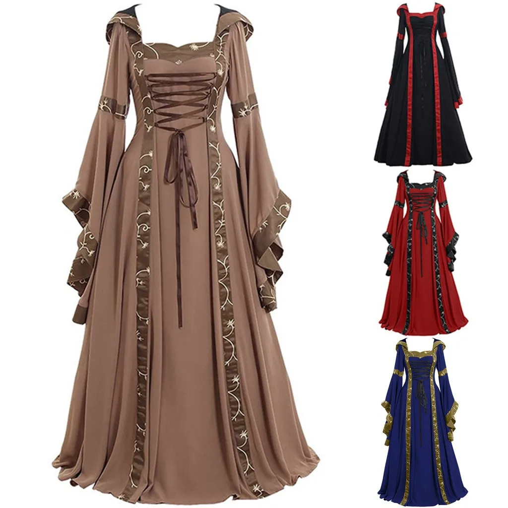 

2021 Halloween Long Dress for Women Medieval Vintage Dress Renaissance Gothic Party Costume Cosplay Dress Vestidos Mujer Verano