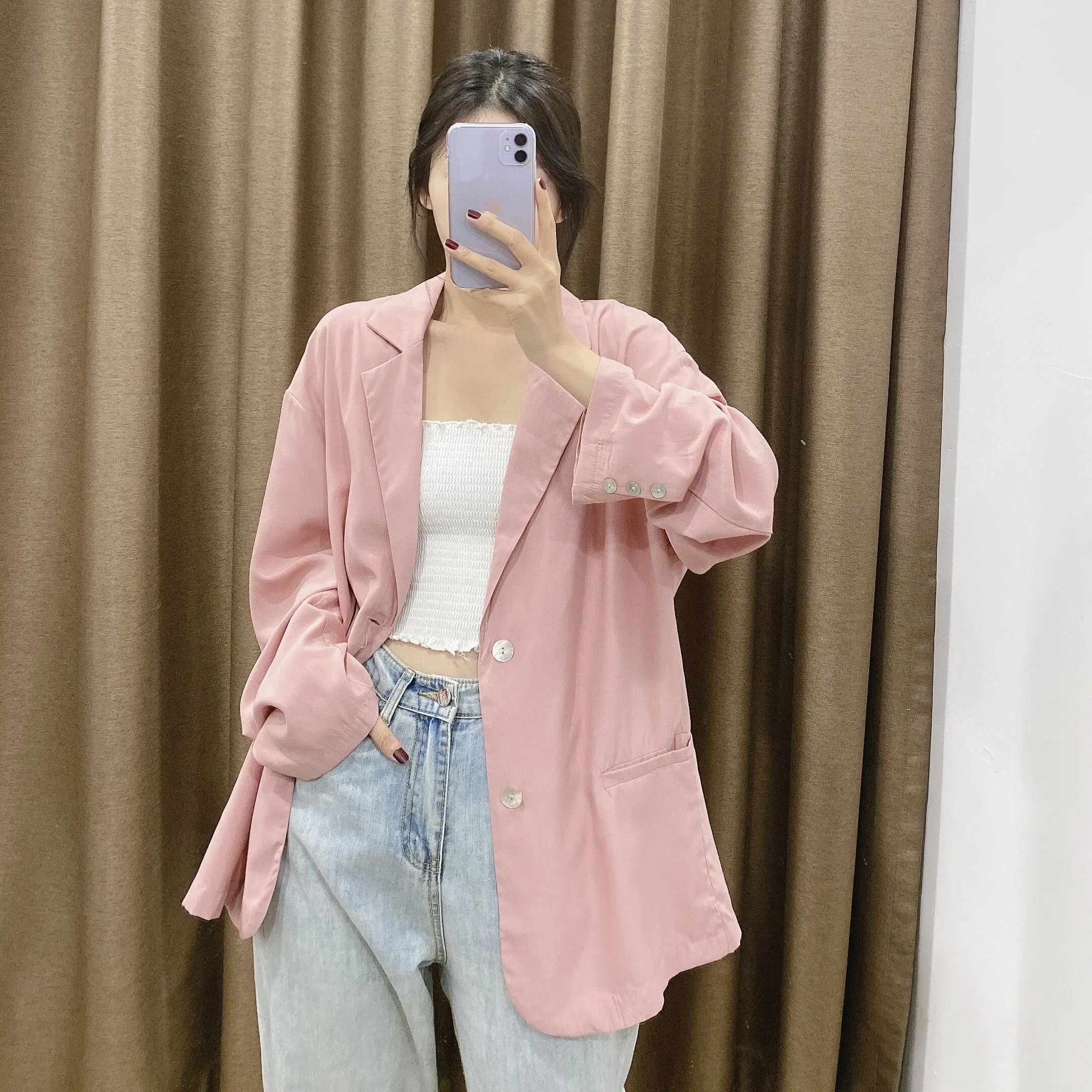 

ZA 2021 Women's Spring and Autumn Fashion Button Style Loose Women's Suit Retro Solid Color Lapel Long Sleeve Chic Jacket Top