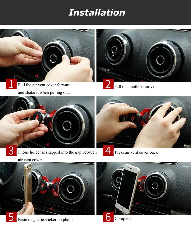 magnetic car holder for phone for audi a1 gravity air vent clip mount mobile cell stand smartphone gps support universal free global shipping