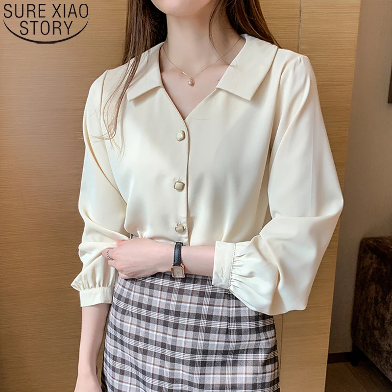 

Autumn Long Sleeve Shirts Office Lady OL Style Shirt Womens Tops and Blouses 2021 V-neck Chiffon Blouse Women Tops Blusas 10685
