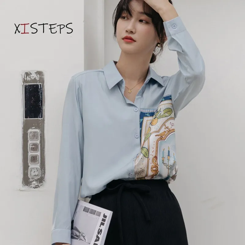 Irregular Loose Shirts Women 2021 Spring Autumn OL Style Blouses Female Personalized Pattern Clothes Ladies Tops Long Sleeve