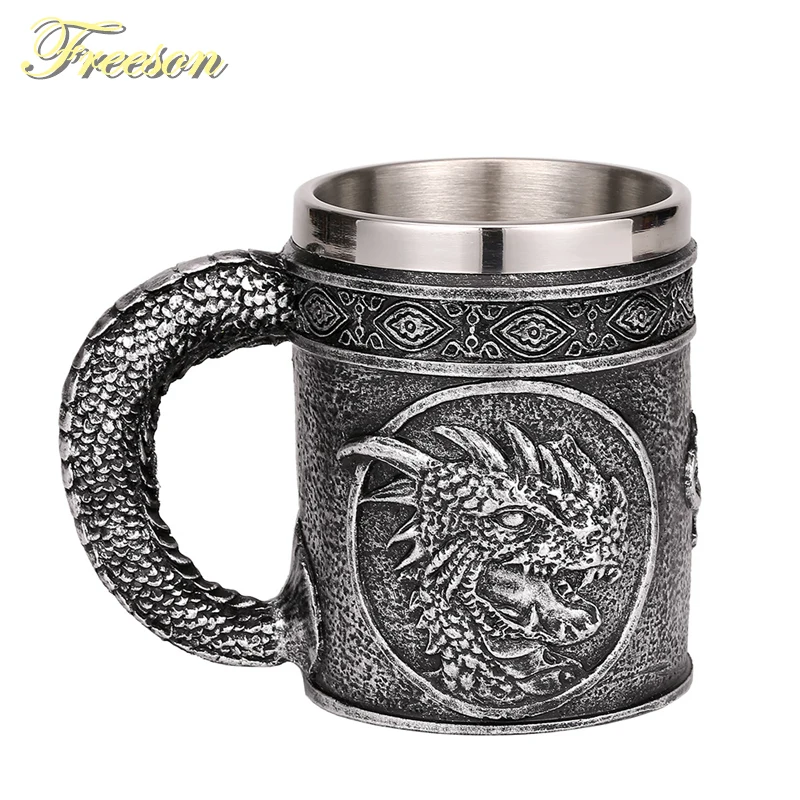 Пивная кружка из нержавеющей стали Silver Evil Dragon 450 мл ретро для кофе ужасная чашка