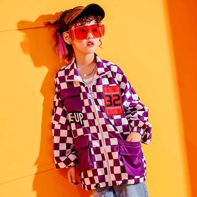 

Plus Size Jazz Dance Costumes Boys Plaid Jacket Jeans For Children Hip-Hop Street Suit Girls Handsome Catwalk Show Tide DWY3118