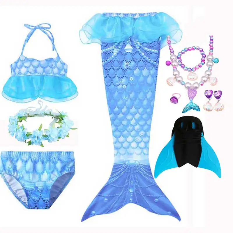 

Girls Seaside Mermaid Swimming Dress Bikini Shorts Tube Tops Swimwear Flippers Fin Cosplay Costume Children Halloween Costume