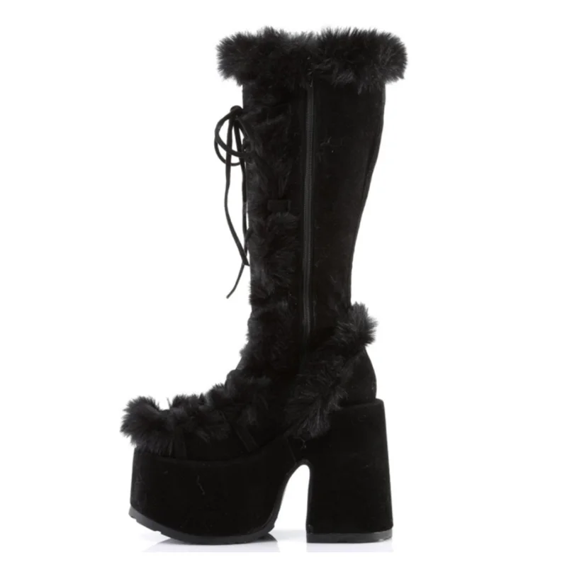 

2021 high quality plus velvet platform winter boots snow boots women boots super high heel warm boots high tube knight boots