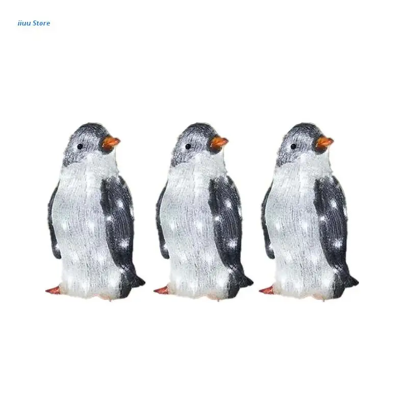 3 Pcs/Set Light-Up Penguin Christmas Decorations Glowing Brightening Holiday Ornaments with LED Mini Lights | Дом и сад