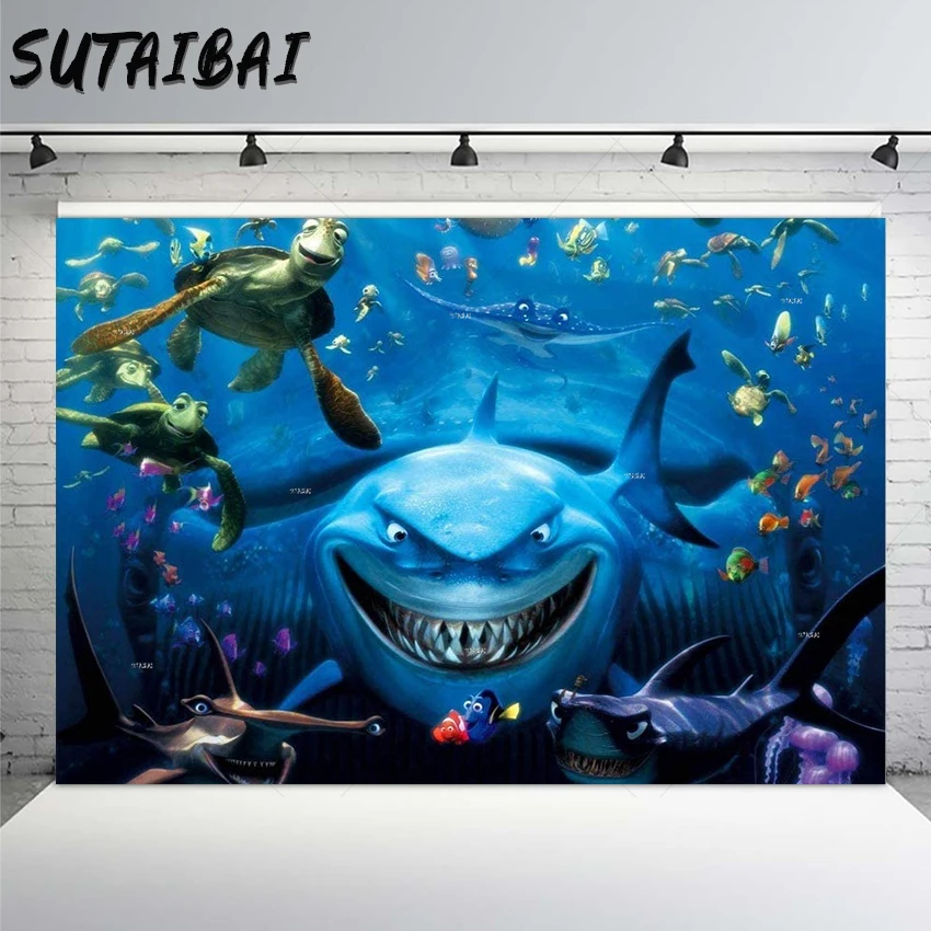 Under The Sea Shark Nemo Photo Backdrop Seabed Happy Birthday Baby Shower Background for Boy Kids Party Photography Backdrops