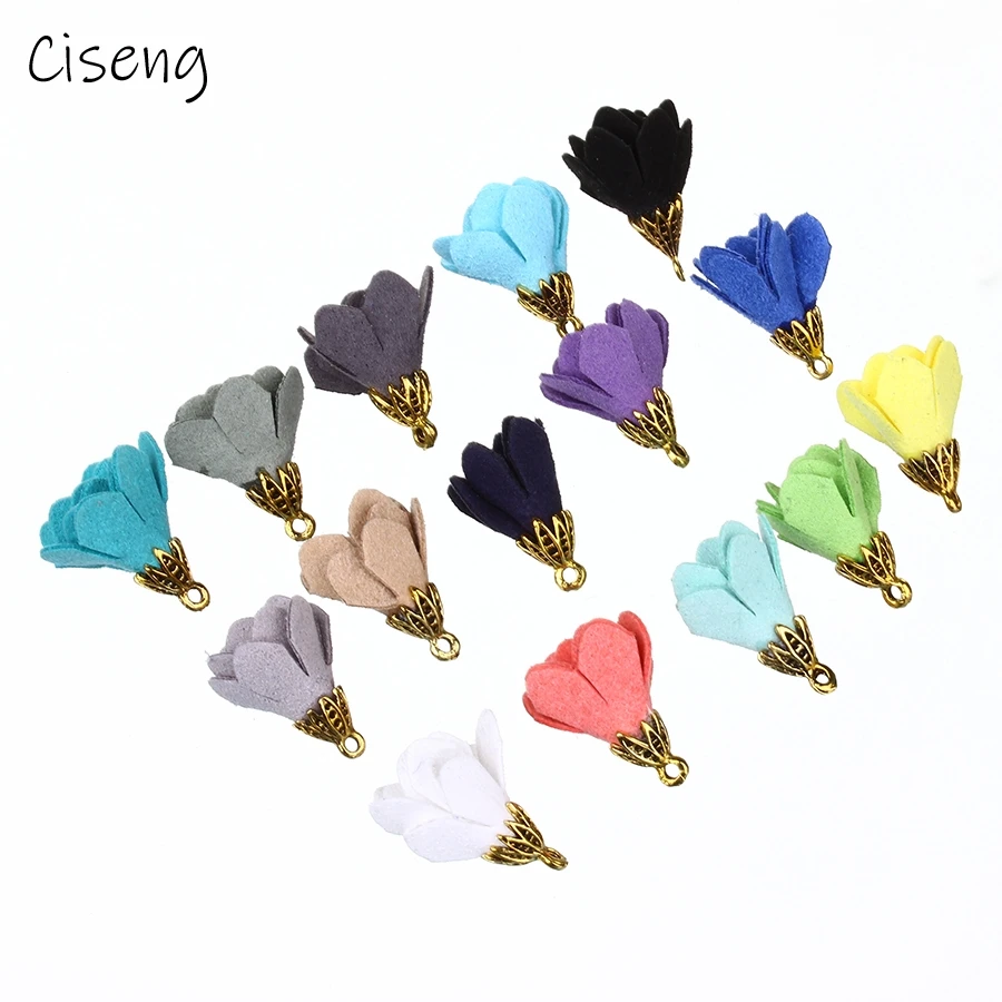 

Ciseng New 10pcs Suede Fabric Flower Charm Earrings Making Charms Women and Lady Pendants for DIY Summer Handmade Jewelry