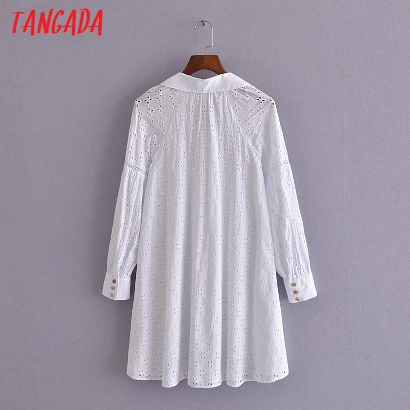 

Tangada Women Cotton White Embroidery Romantic Shirt Dress Long Sleeve Loose Females Mini Dresses Vestidos 3H296