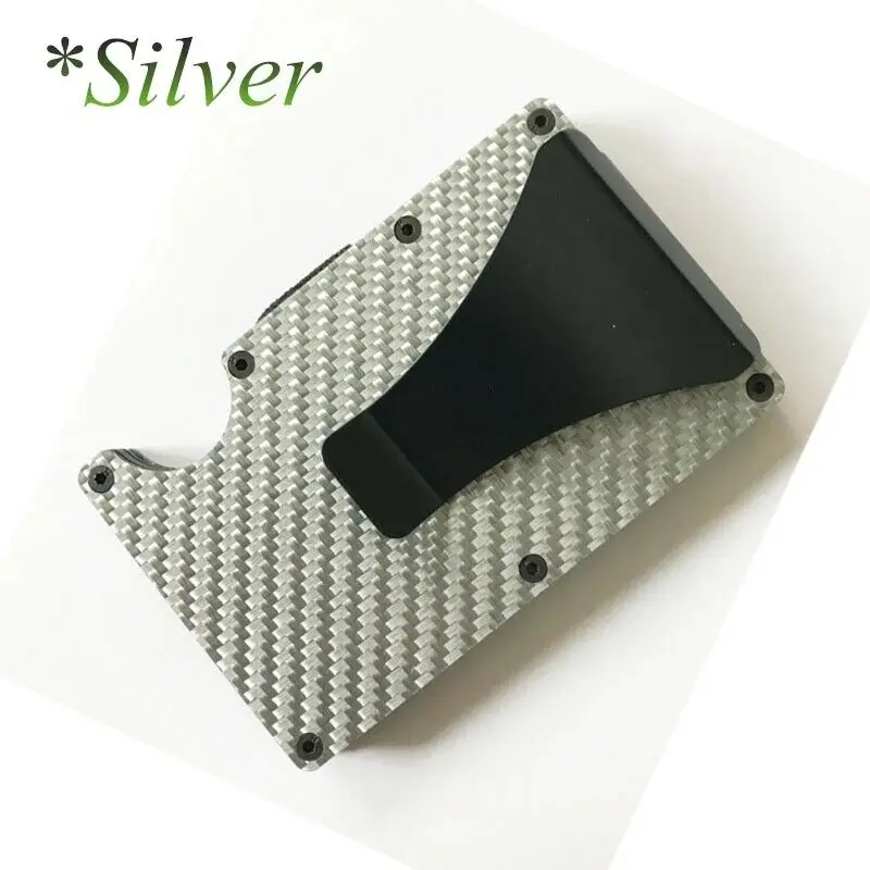 Carbon Fiber Silver Hirigin мужской тонкий кошелек из нержавеющей стали с эластичным ремешком для денег, кредитный держатель для карт, кошелек, кошелек - Цвет: Carbon Fiber Silver
