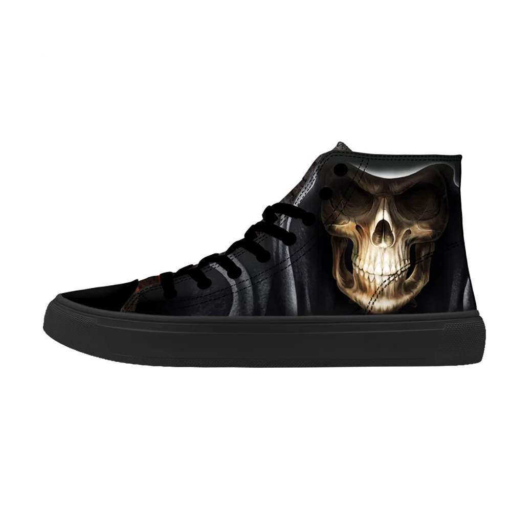 

FIRST DANCE Casual Black Punk Skull High Top Shoes Men Classic High Canvas Shoes Fashion 3D Street Nice Printed Casual Shoes Men