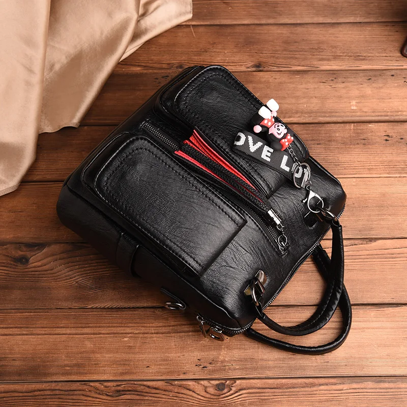 Женские винтажные кожаные рюкзаки 3 в 1 дамские дорожные ранцы на ремне школьные