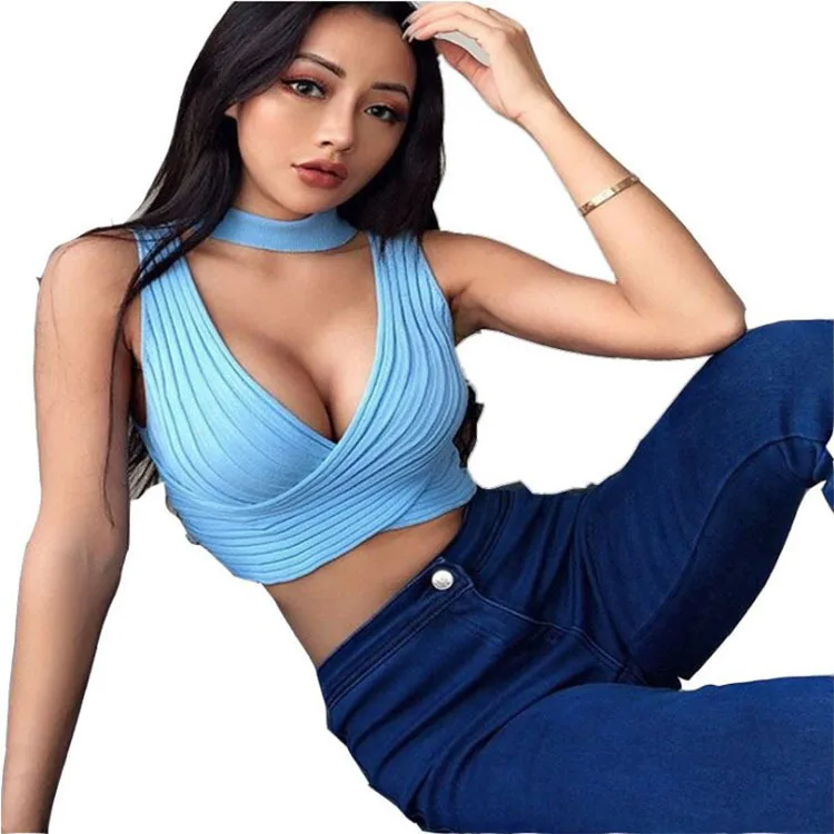 

2021 spring and summer new ins deep v-neck sexy knit top sports casual hollow ladies small vest thin section cool
