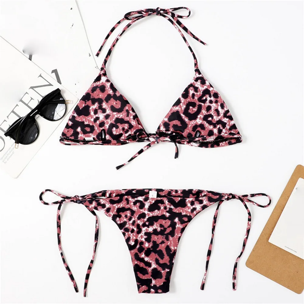 

Sexy Women Bandage Bikini Set Push-Up Padded Snake Print Swimwear Femme Halter Swimsuit Two Piece Beachwear Set Biquini 2021