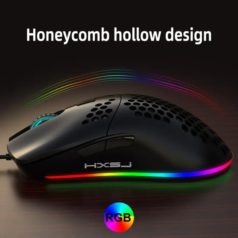 hxsj j900 usb wired gaming mouse rgb gamer mice 6400dpi six level adjustable dpi honeycomb mouse for notebook laptop pc mice free global shipping