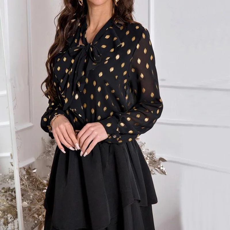 Для женщин с v-образным вырезом и принтом в виде банта для Блузка Топы женские