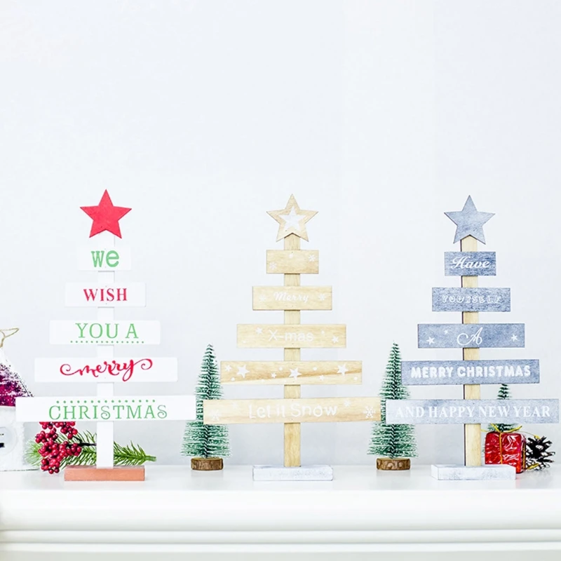 

New Merry Christmas Xmas Tree Desktop Ornament Colorful Letters Wooden Table Sign Holiday Party New Year Centerpiece Decor