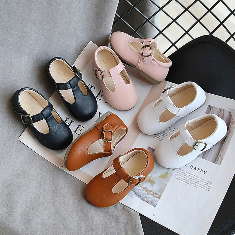 

Spring Autumn Kids Shoes T Strap Leather Shoes For Girls Boys Non-slip Toddlers Mary Janes Baby Children Buckle Strap Flats