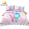 BlessLiving Watercolor Birds Duvet Cover With Pillowcases Pink Bedding Set Couple Parrots Bedclothes Love Bed Set King 3-Piece 1