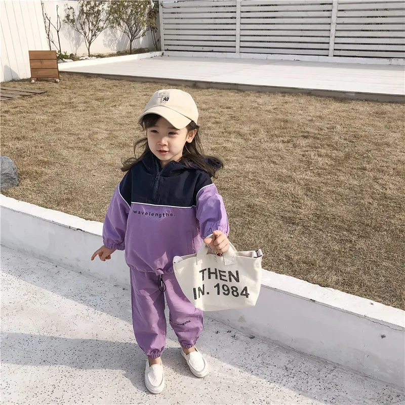 2019 Autumn New Arrival Korean style clothing sets letters printed hooded matching coat with long pants fashion suit for girls | Мать и