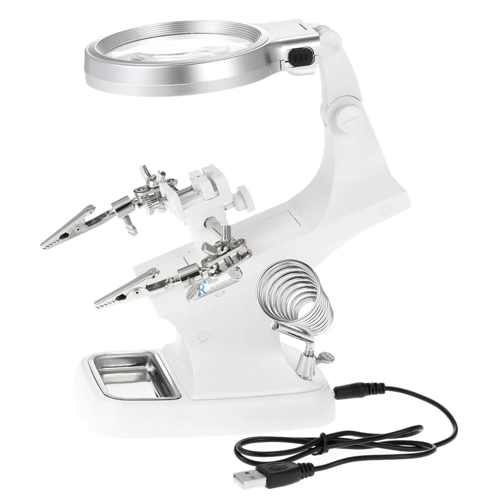 white 3X/4.5X паяльник увеличительное стекло третьей стороны сварочная Лупа крокодил Клип держатель стоячий стиль ремонт Mgnifying инструмент - Цвет: white