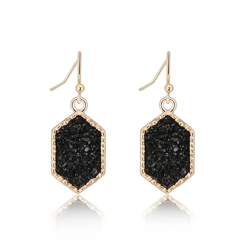 G Black Drusy шестигранные Висячие серьги, Имитация кристаллов, камни Друза, позолоченные сережки с серебряным покрытием, брендовые ювелирные изделия для женщин - Окраска металла: G Black
