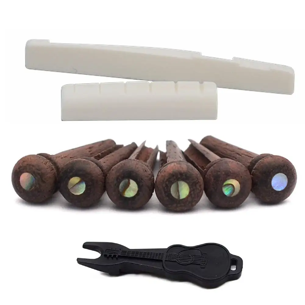 

6 String Practical Easy Use Improve Tone Rosewood Bridge Pins Bone Nut Set Musical Instrument with Saddle Tool Acoustic Guitar