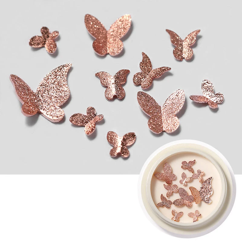 1 Box Nail Art 3D Metal Butterfly Mixed Size Matte Metallic Rose Gold Charms Jewelry DIY Manicure Decoration | Красота и здоровье