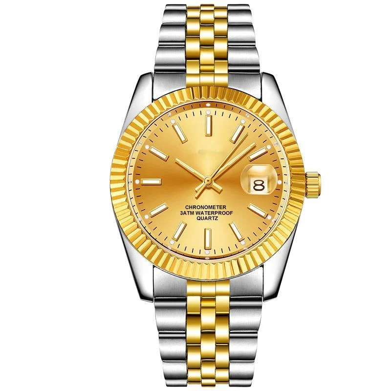 

Fashion room gold men's and women's lovers quartz non mechanical calendar steel strip waterproof luminous hot Watch