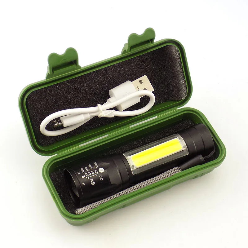 Flashlight with box 2 способа светодиодный COB Q5 Мини-светильник-вспышка для кемпинга USB Перезаряжаемый светильник ing портативный светильник-вспышка лампа 4 режима зум рабочий светильник - Испускаемый цвет: Flashlight with box